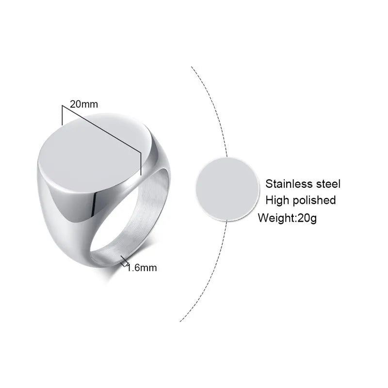 Minimalist Round Stainless Steel Signet Ring for Men