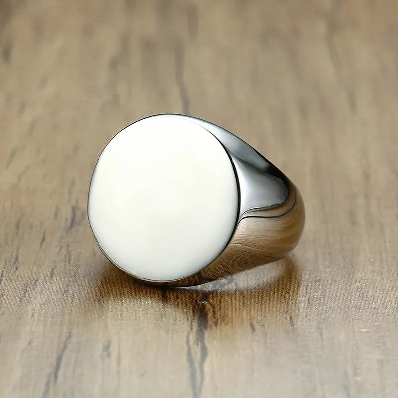 Minimalist Round Stainless Steel Signet Ring for Men