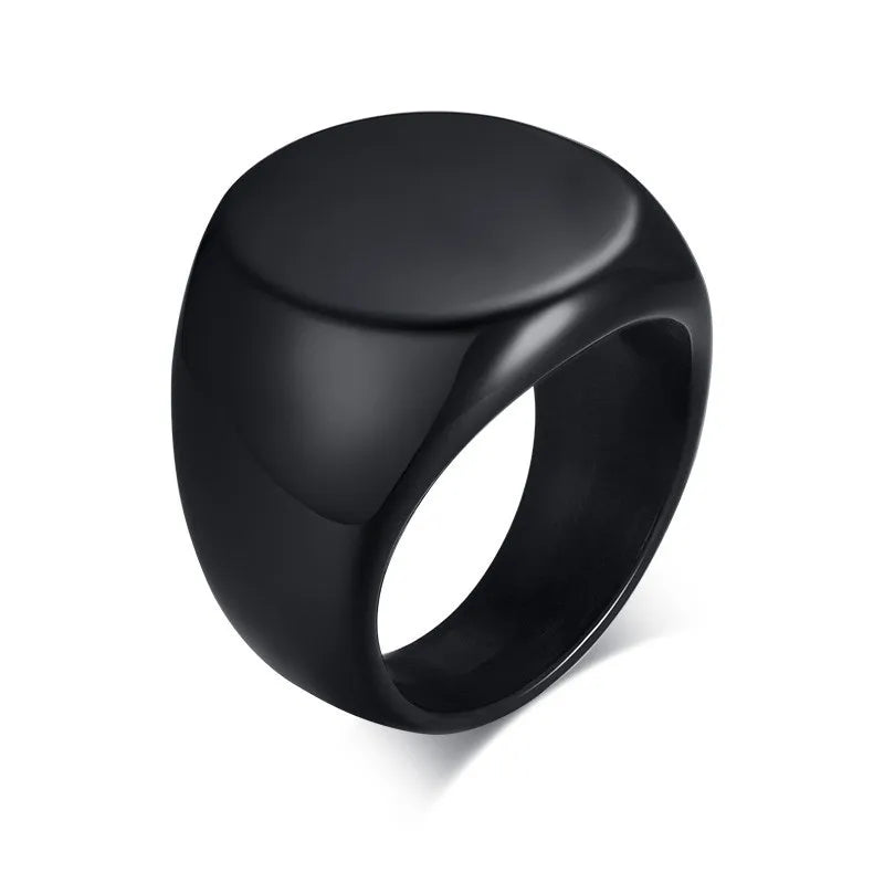 Minimalist Round Stainless Steel Signet Ring for Men