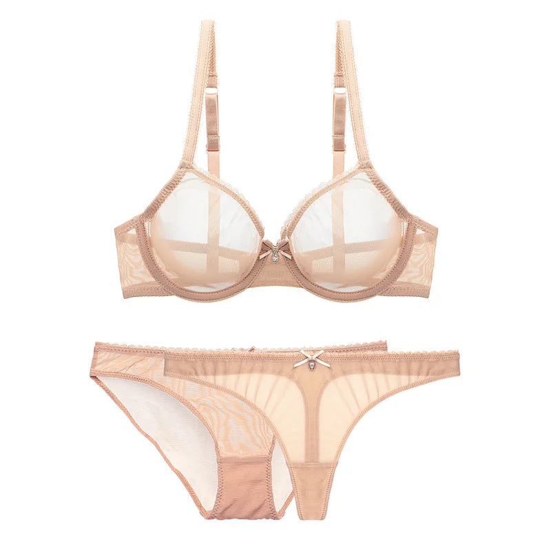 Push Up Lace Transparent Bra and 2-Pack Panties Set