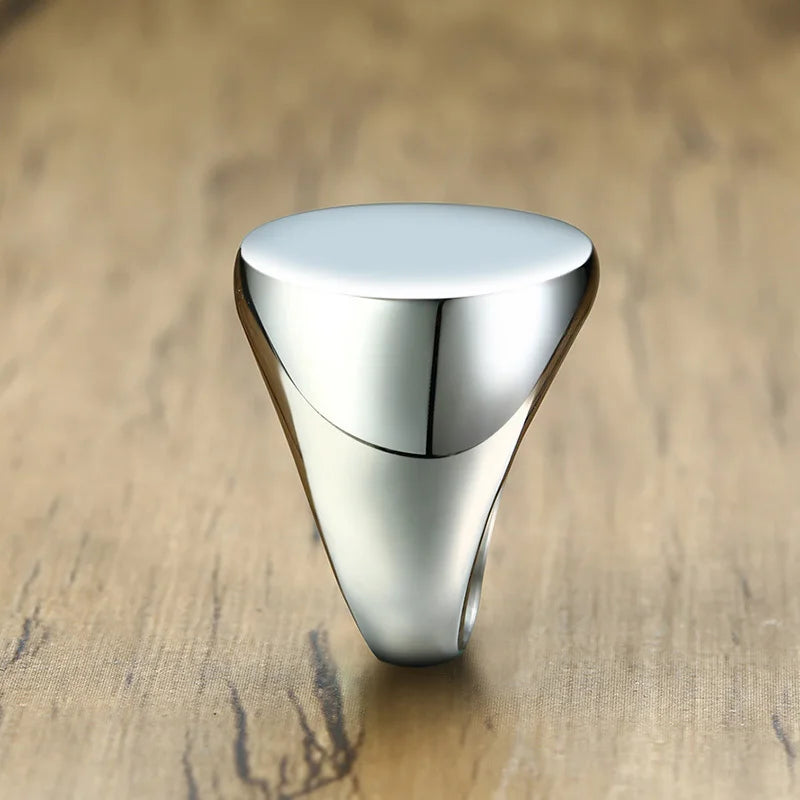 Minimalist Round Stainless Steel Signet Ring for Men