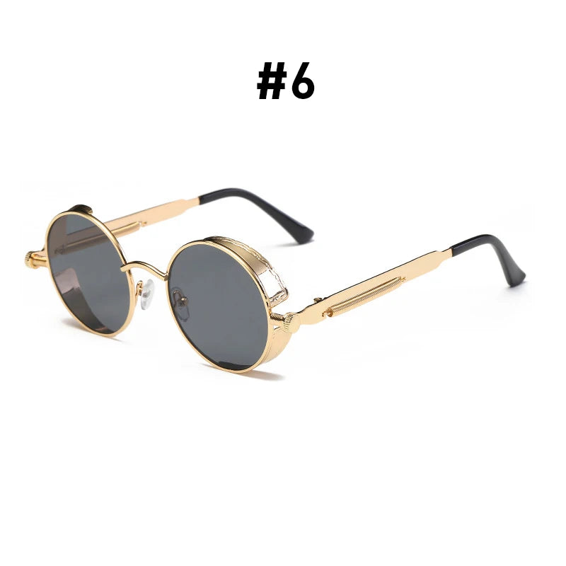 VIVIBEE Óculos de Sol Vintage Steampunk Vermelhos Homem Redondos Punk Liga de Metal Retro Óculos de Sol Mulher 2026 Óculos Estilo Gótico