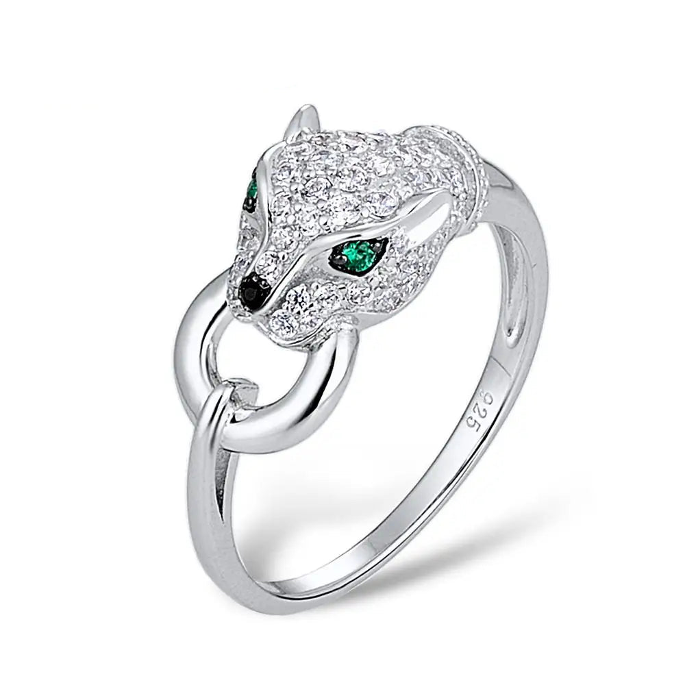 925 Sterling Silver Green Spinel Panther Ring