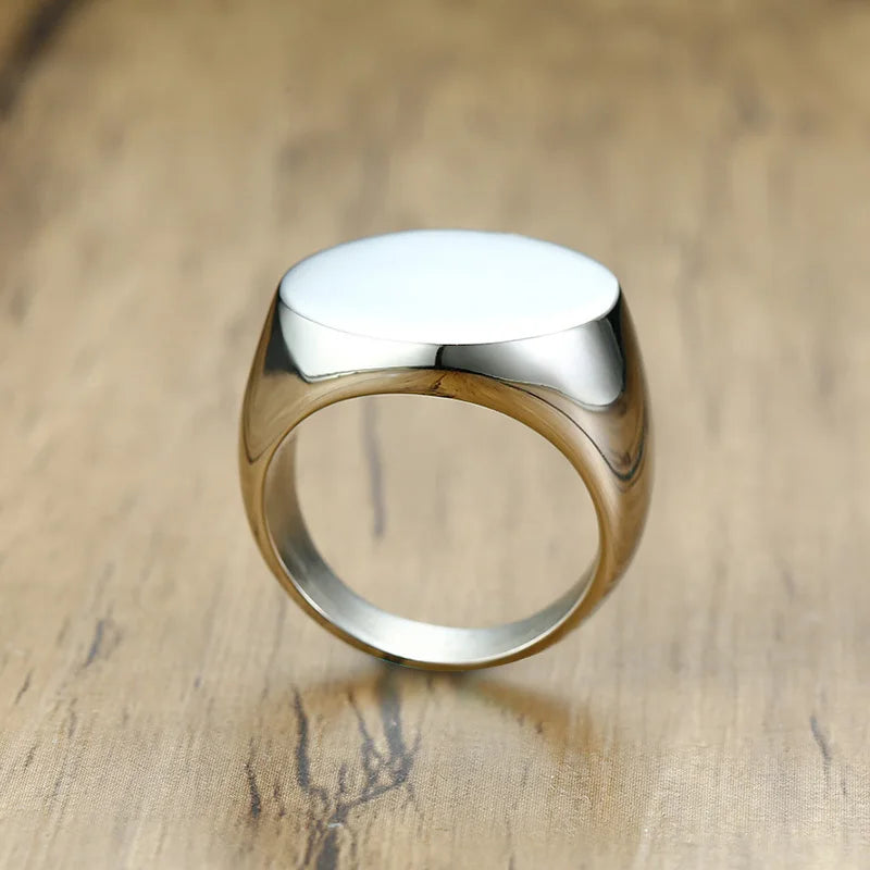 Minimalist Round Stainless Steel Signet Ring for Men