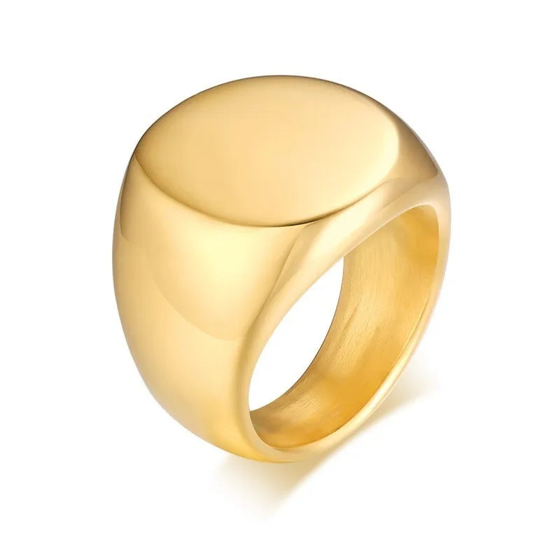 Minimalist Round Stainless Steel Signet Ring for Men