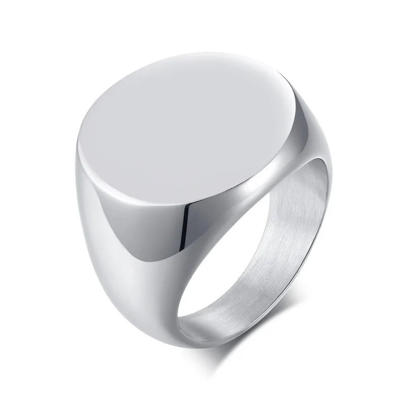 Minimalist Round Stainless Steel Signet Ring for Men