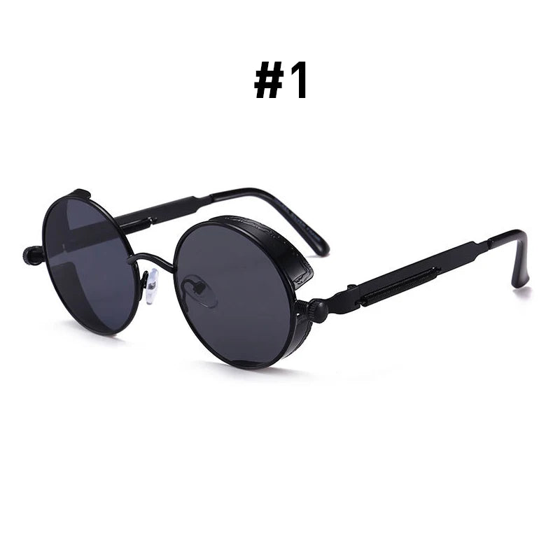 VIVIBEE Óculos de Sol Vintage Steampunk Vermelhos Homem Redondos Punk Liga de Metal Retro Óculos de Sol Mulher 2026 Óculos Estilo Gótico