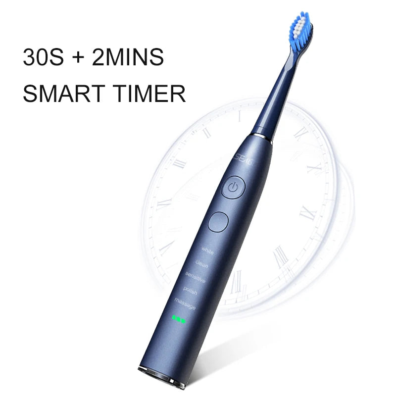 Seago Electric Toothbrush USB Rechargeable Adult 360 Days Long Battery Life IPX7 4 Replacement Heads Travel Box  SG-575
