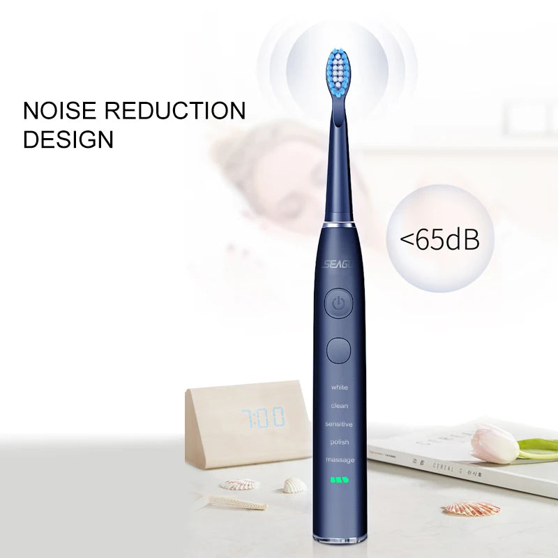 Seago Electric Toothbrush USB Rechargeable Adult 360 Days Long Battery Life IPX7 4 Replacement Heads Travel Box  SG-575