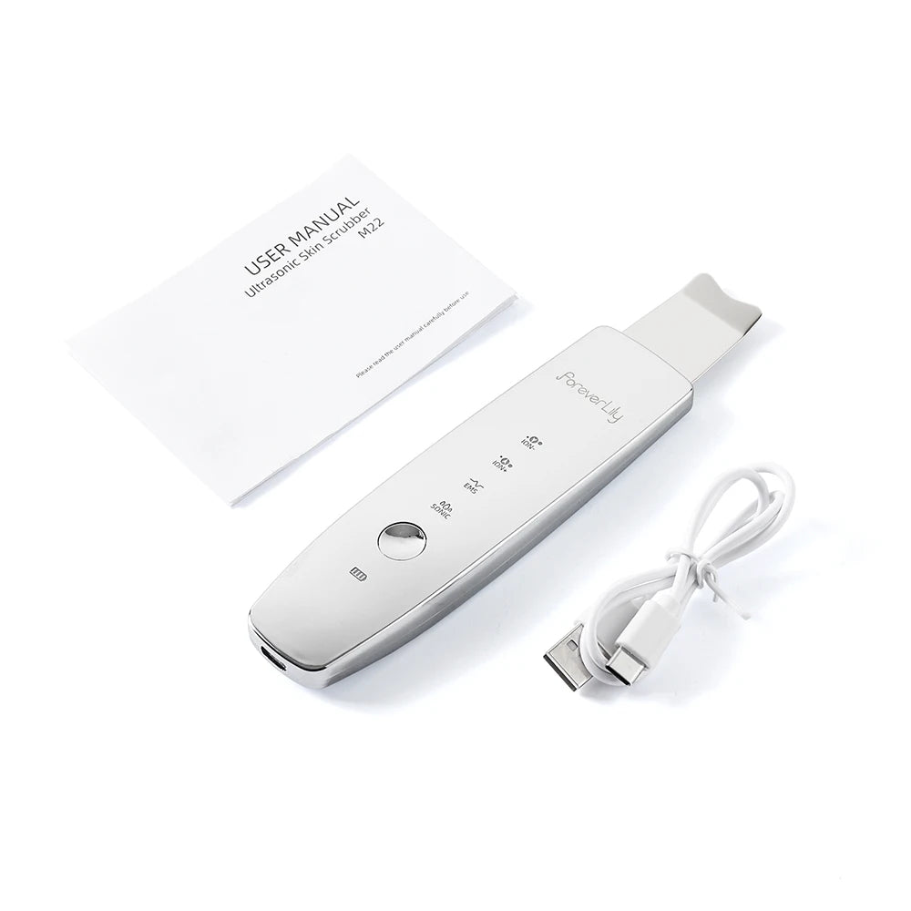 Ultrasound Facial Scrubber Shovel ION LED Light Face EMS Facial Peeling Pore Clean Removal Blackhead Cleansing Skin Care Tool