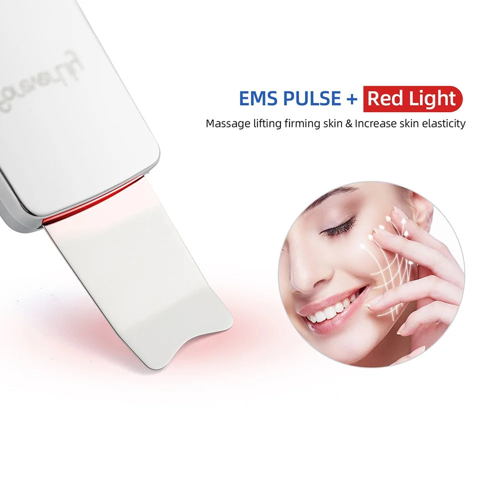 Ultrasound Facial Scrubber Shovel ION LED Light Face EMS Facial Peeling Pore Clean Removal Blackhead Cleansing Skin Care Tool
