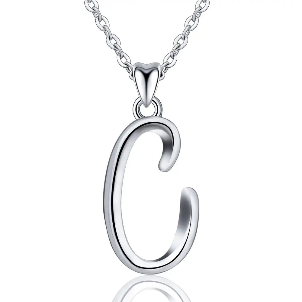 925 Sterling Silver Initial Letter Pendant Necklace