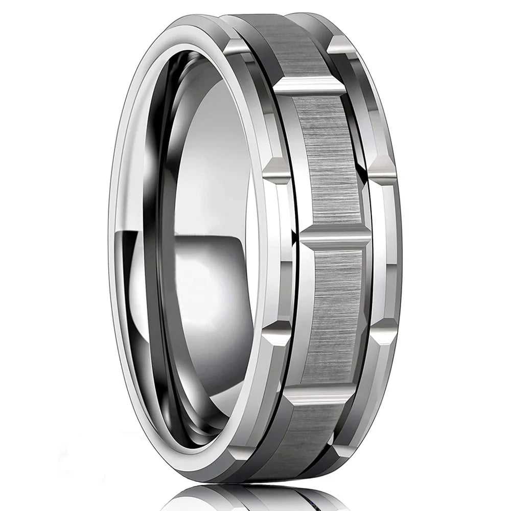 8mm Brushed Stainless Steel Step Edge Ring Multi-Color Collection