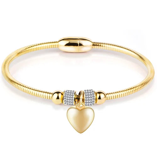 Leather Rope Stainless Steel Magnet Clasp Charm Bracelet Gold Silver