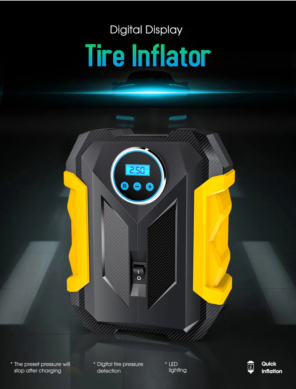 CARSUN Portable Automobile Air Compressor Digital Tire Inflation Pump LED Lamp Tire Compression Pump Compressor For Car Motorcy