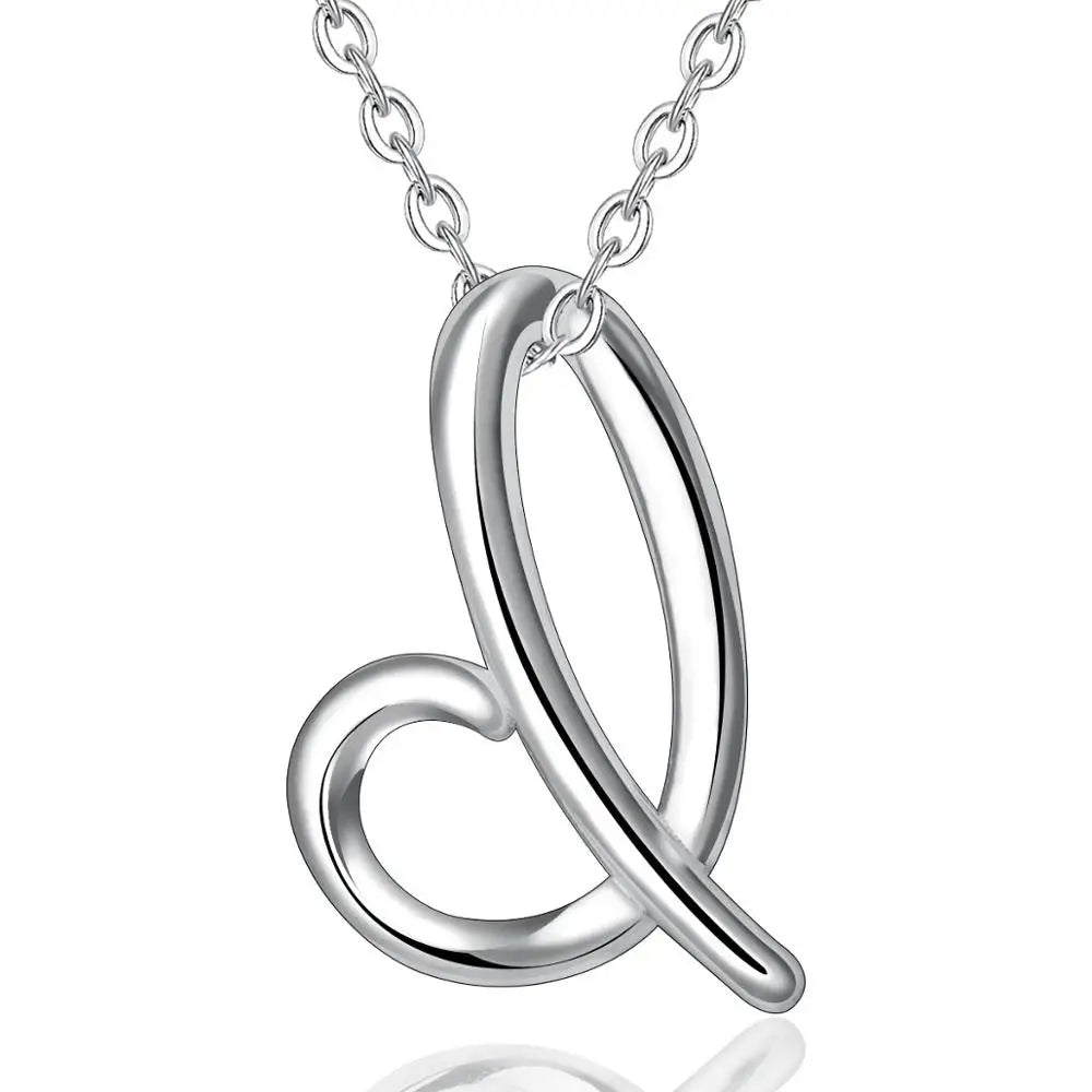 925 Sterling Silver Initial Letter Pendant Necklace