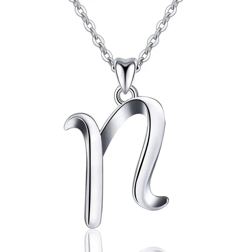 925 Sterling Silver Initial Letter Pendant Necklace