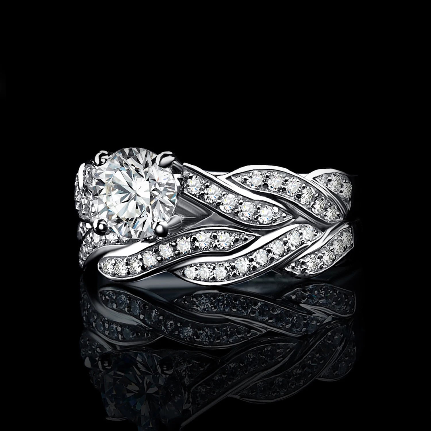 925 Sterling Silver Infinity Round Cut Zirconia Ring Set