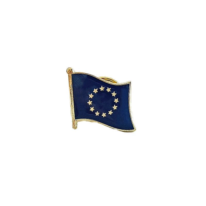 European Union Flag Crystal Metal Enamel Lapel Pin Badge