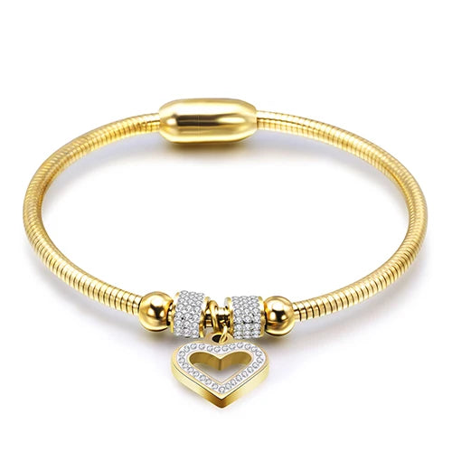 Leather Rope Stainless Steel Magnet Clasp Charm Bracelet Gold Silver