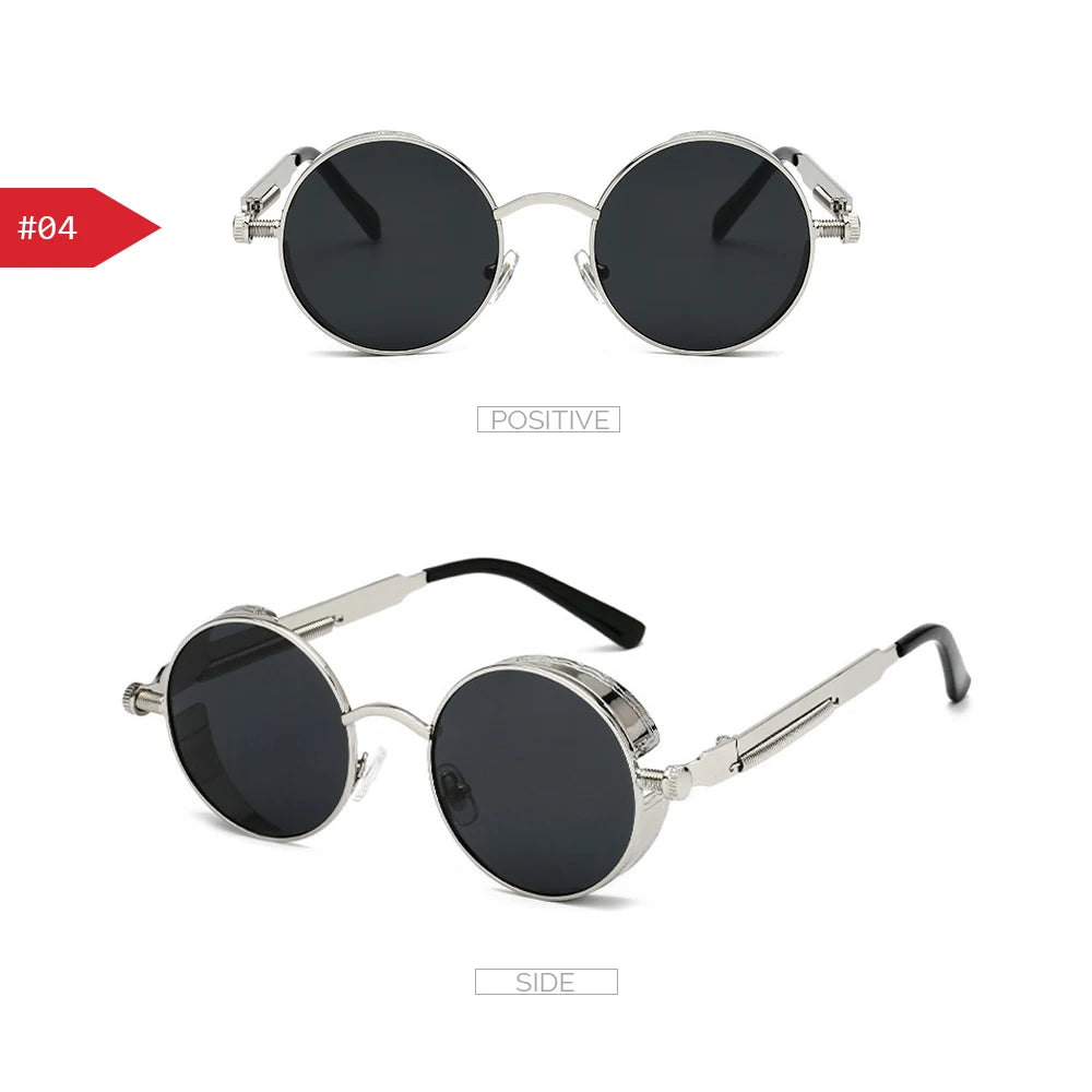 VIVIBEE Óculos de Sol Vintage Steampunk Vermelhos Homem Redondos Punk Liga de Metal Retro Óculos de Sol Mulher 2026 Óculos Estilo Gótico