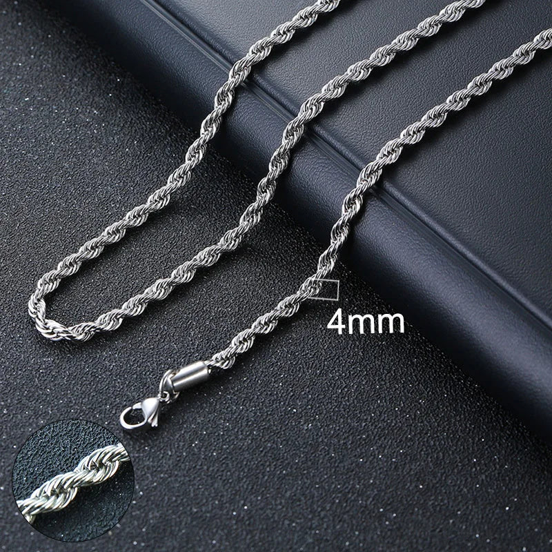 Stainless Steel Cuban Link and Rope Chain Necklace