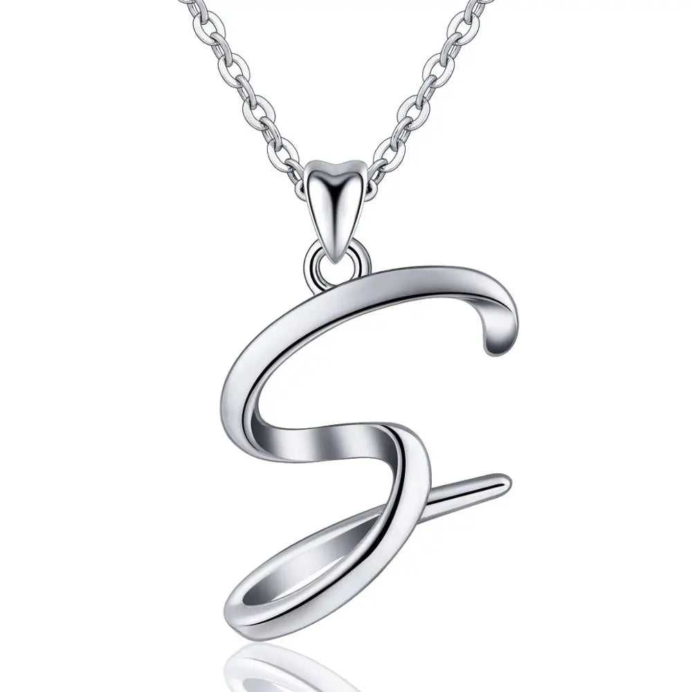 925 Sterling Silver Initial Letter Pendant Necklace