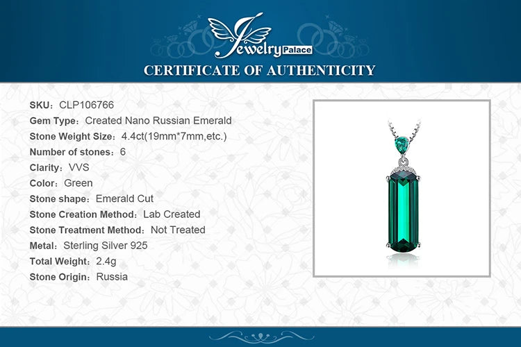 925 Sterling Silver 6ct Emerald Cut Simulated Emerald Necklace
