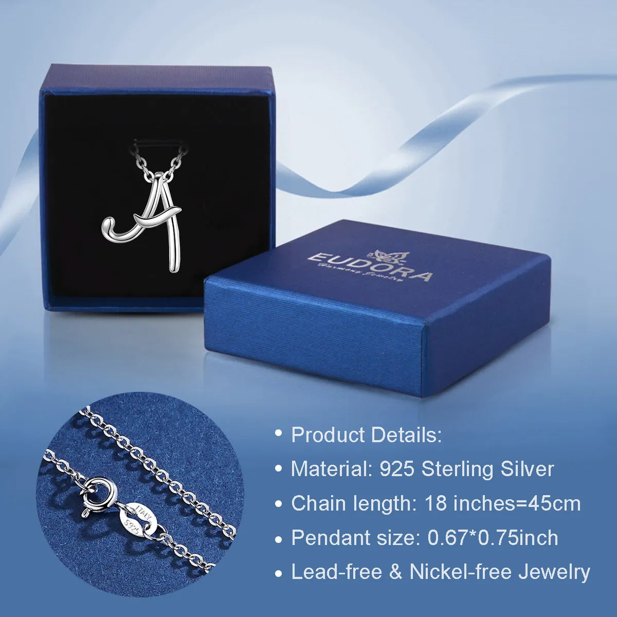 925 Sterling Silver Initial Letter Pendant Necklace