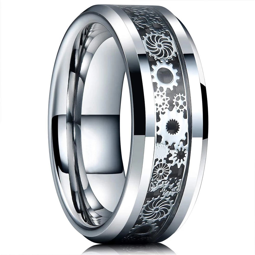 8mm Brushed Stainless Steel Step Edge Ring Multi-Color Collection