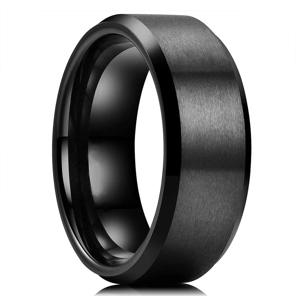 8mm Brushed Stainless Steel Step Edge Ring Multi-Color Collection