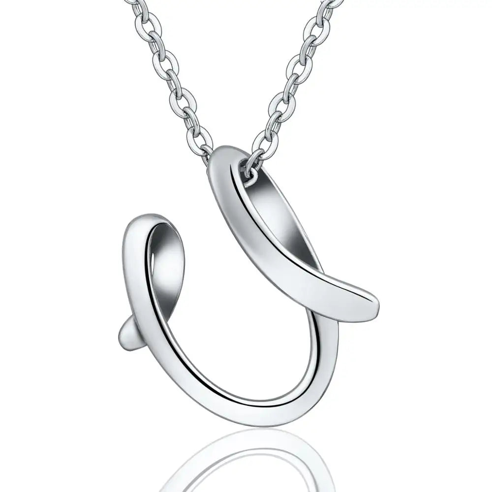 925 Sterling Silver Initial Letter Pendant Necklace