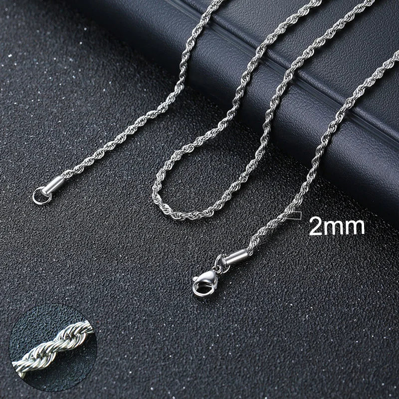 Stainless Steel Cuban Link and Rope Chain Necklace