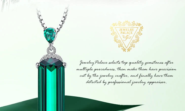 925 Sterling Silver 6ct Emerald Cut Simulated Emerald Necklace