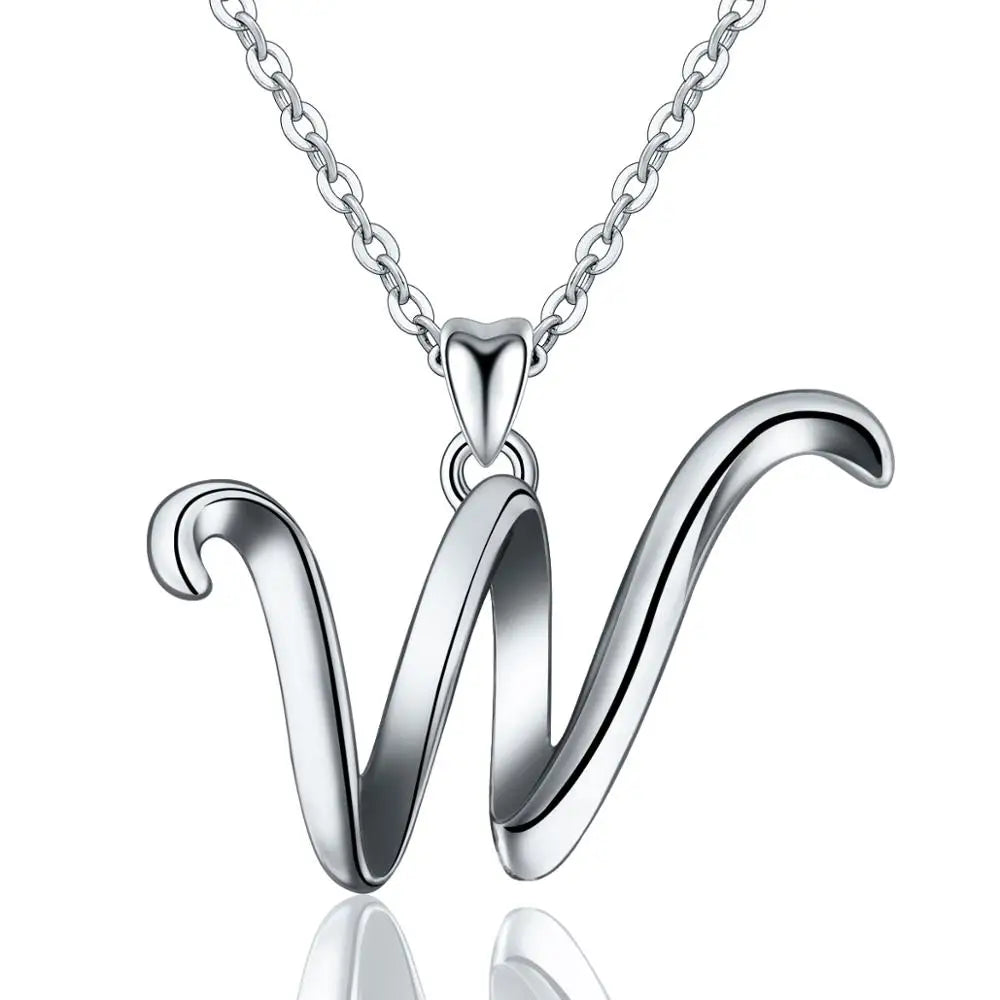 925 Sterling Silver Initial Letter Pendant Necklace