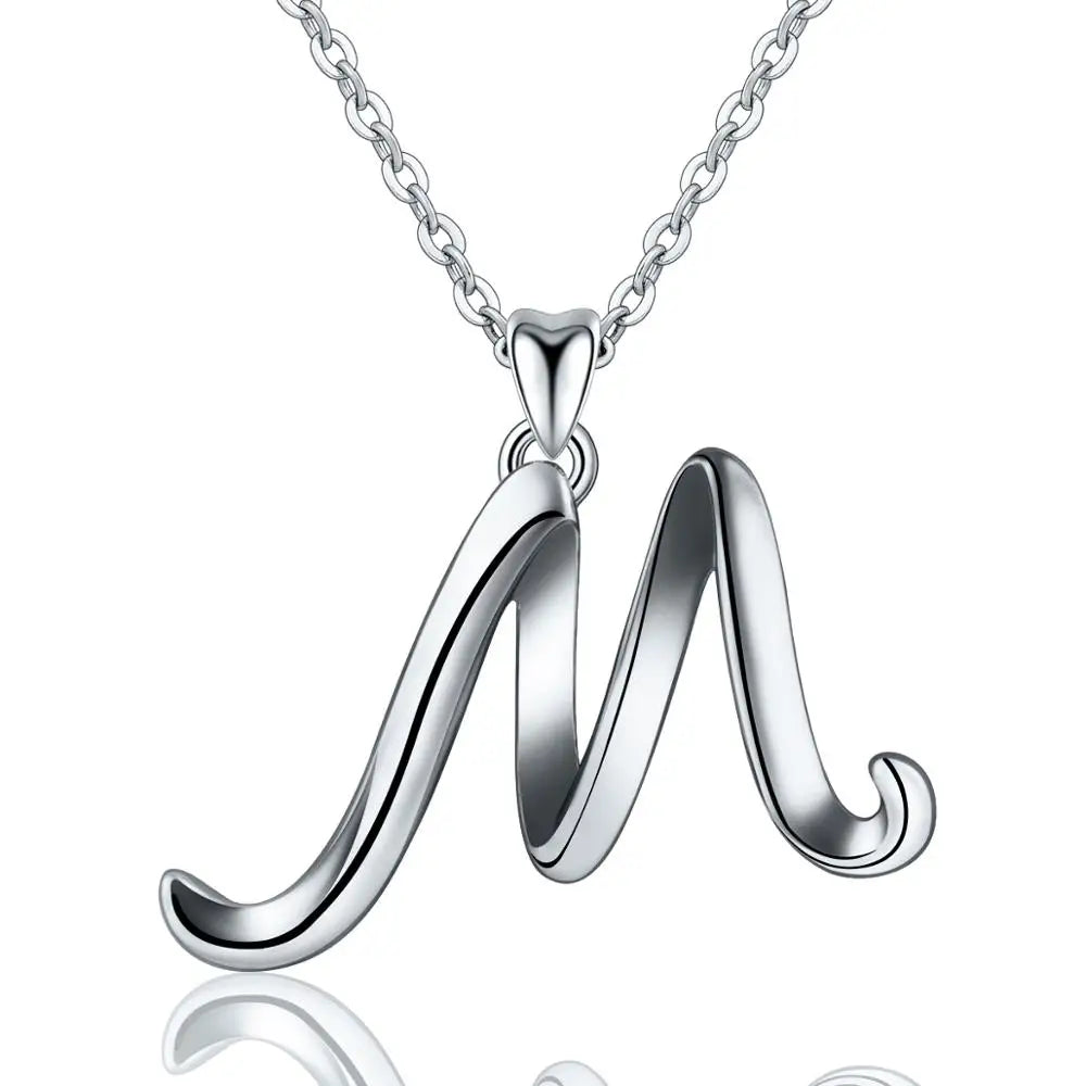 925 Sterling Silver Initial Letter Pendant Necklace
