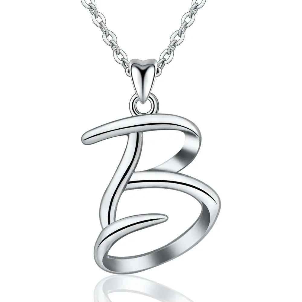 925 Sterling Silver Initial Letter Pendant Necklace