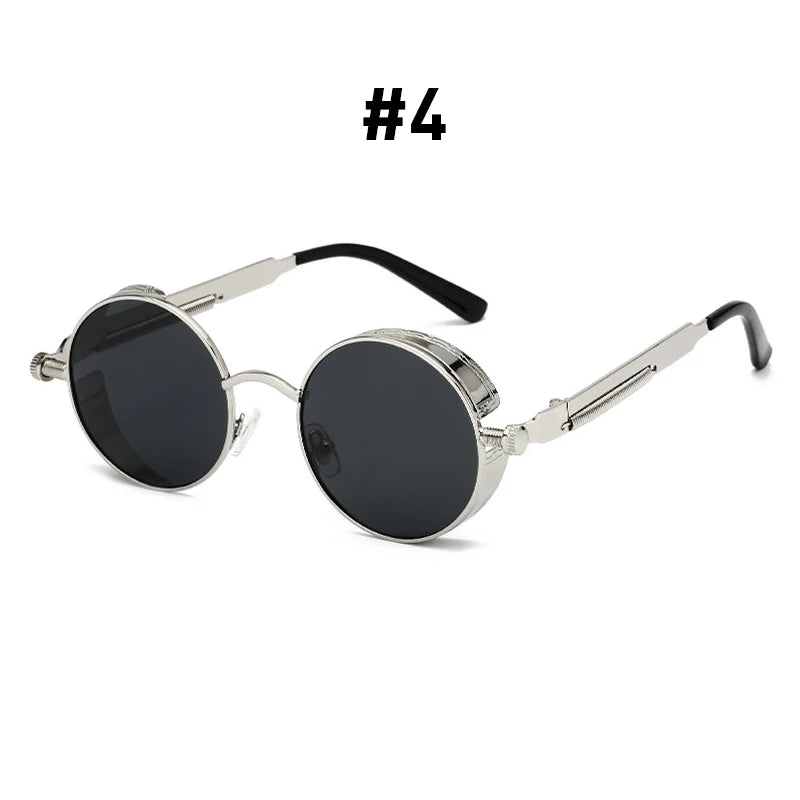 VIVIBEE Óculos de Sol Vintage Steampunk Vermelhos Homem Redondos Punk Liga de Metal Retro Óculos de Sol Mulher 2026 Óculos Estilo Gótico