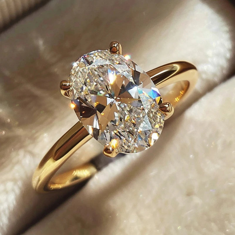 925 Sterling Silver Oval 1-8Ct Zircon Luxury Engagement Wedding Ring