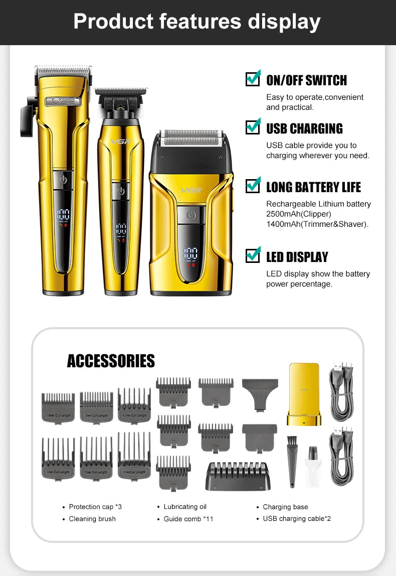 VGR 694 Professional 3-in-1 Clipper Set with Magnetic Dock