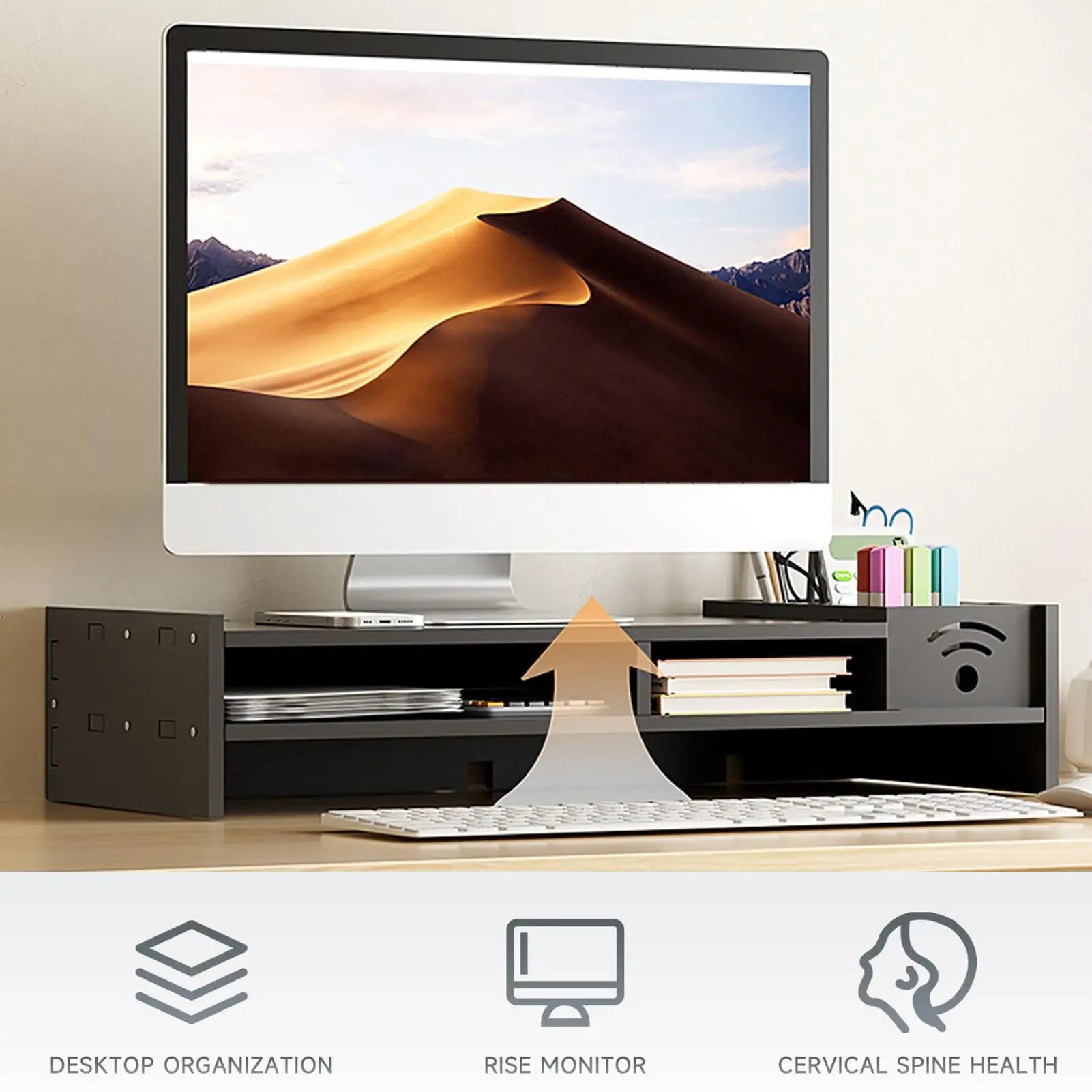 Desktop computer riser stand monitor arm double-layer desktop shelf with storage organizer ergonomic computer stand for monitors