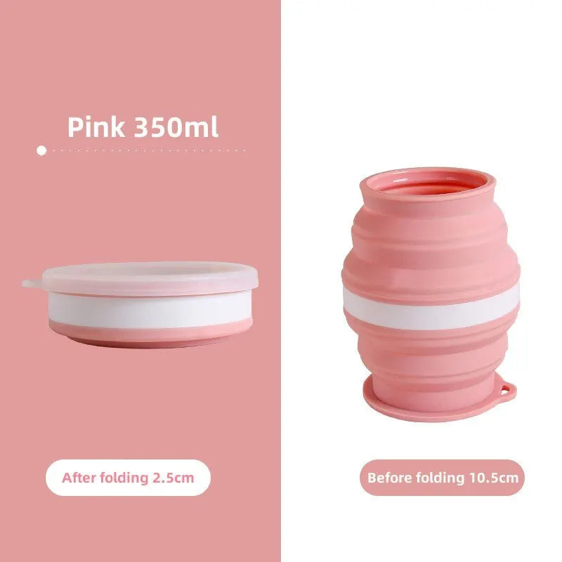 Portable Silicone Foldable Cup With Lanyard Heat Resistant Collapsible Cups Lid Folding Storage Travel Mug For Hot Water