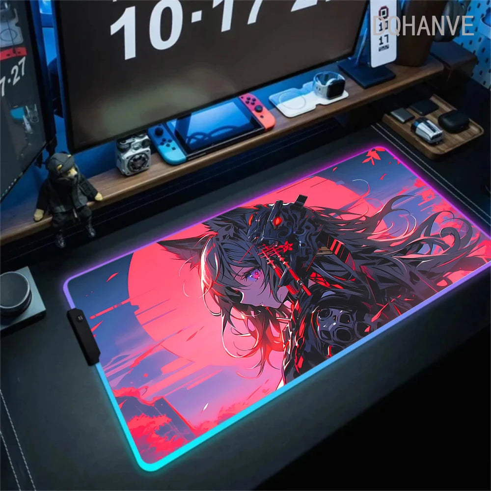 Pink Girls RGB Anime Rubber Mouse Pads XXL Cute Large LED Lighting PC Computer Mousepad Colorful Glowing Deskmat Backlight Mat