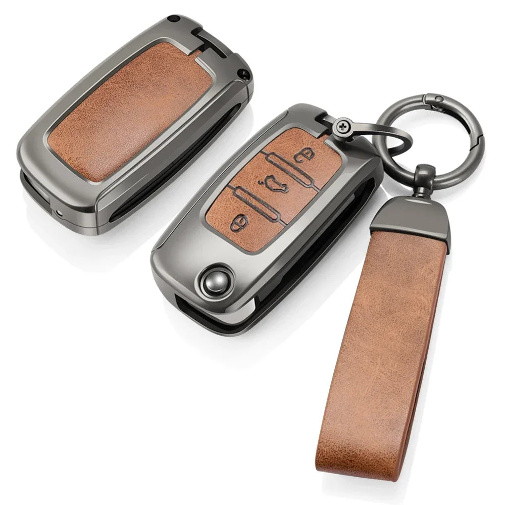 Zinc Alloy + Leather Car Key Case Cover for VW Polo Tiguan Passat Golf Jetta Lavida Golf Tiguan T-roc T-cross for Skoda Octavia