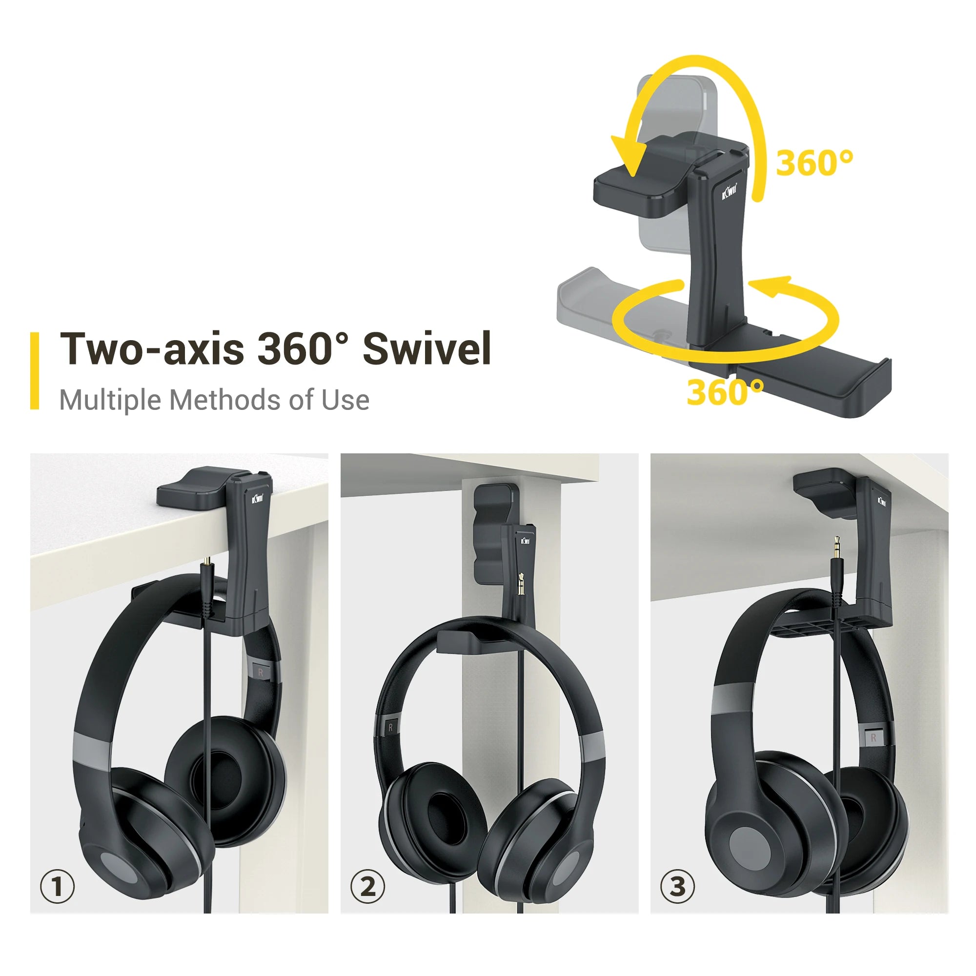 Headphone Bracket Swivel Mounted PC Gaming Headset Stand Holder Under Desk Hanger Hook Earphones Display Stand With USB Ports