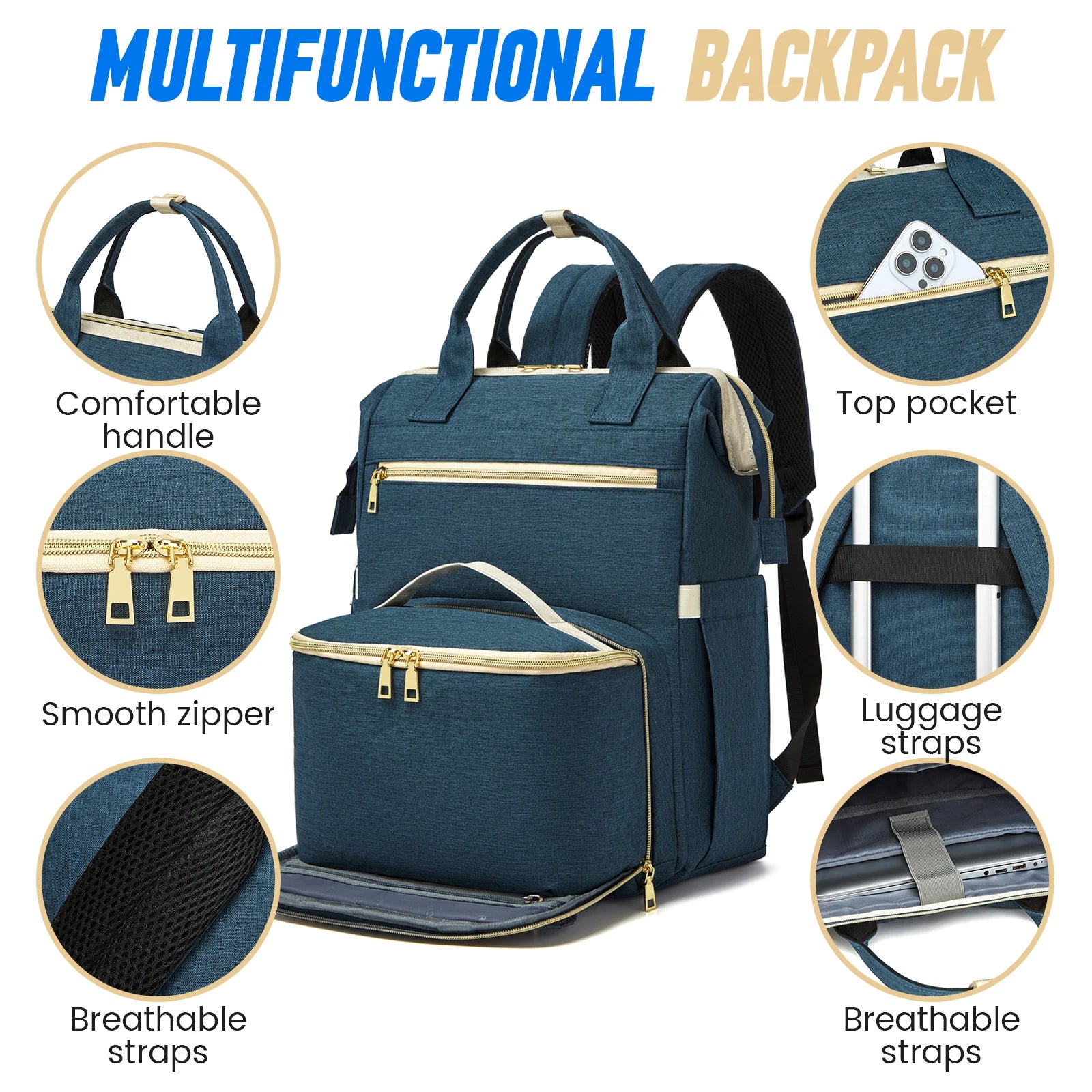 Lunch Backpack Insulated Cooler Picnic Bag Multifunctional Travel Bag Large Capacity Outdoor Picnic Camping Waterproof Backpack