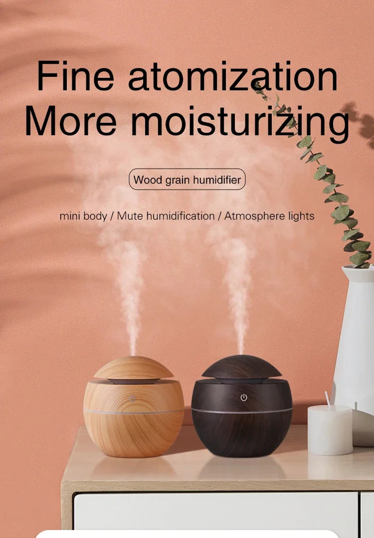 USB Ultrasonic Cool Mist Sprayer Essential Oil Diffuser Wood Grain Electric Air Humidifier Purifier for Home office and Car