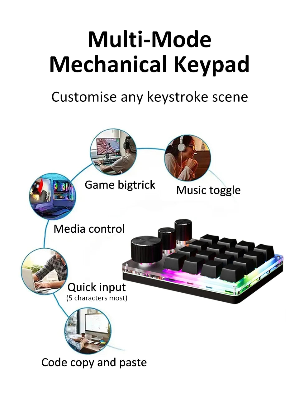 2.4G Customize Bluetooth 3 Modes USB Custom Mechanical Keyboard with Knob Volume Button Knob Programming Macro Gaming 16 Key Key