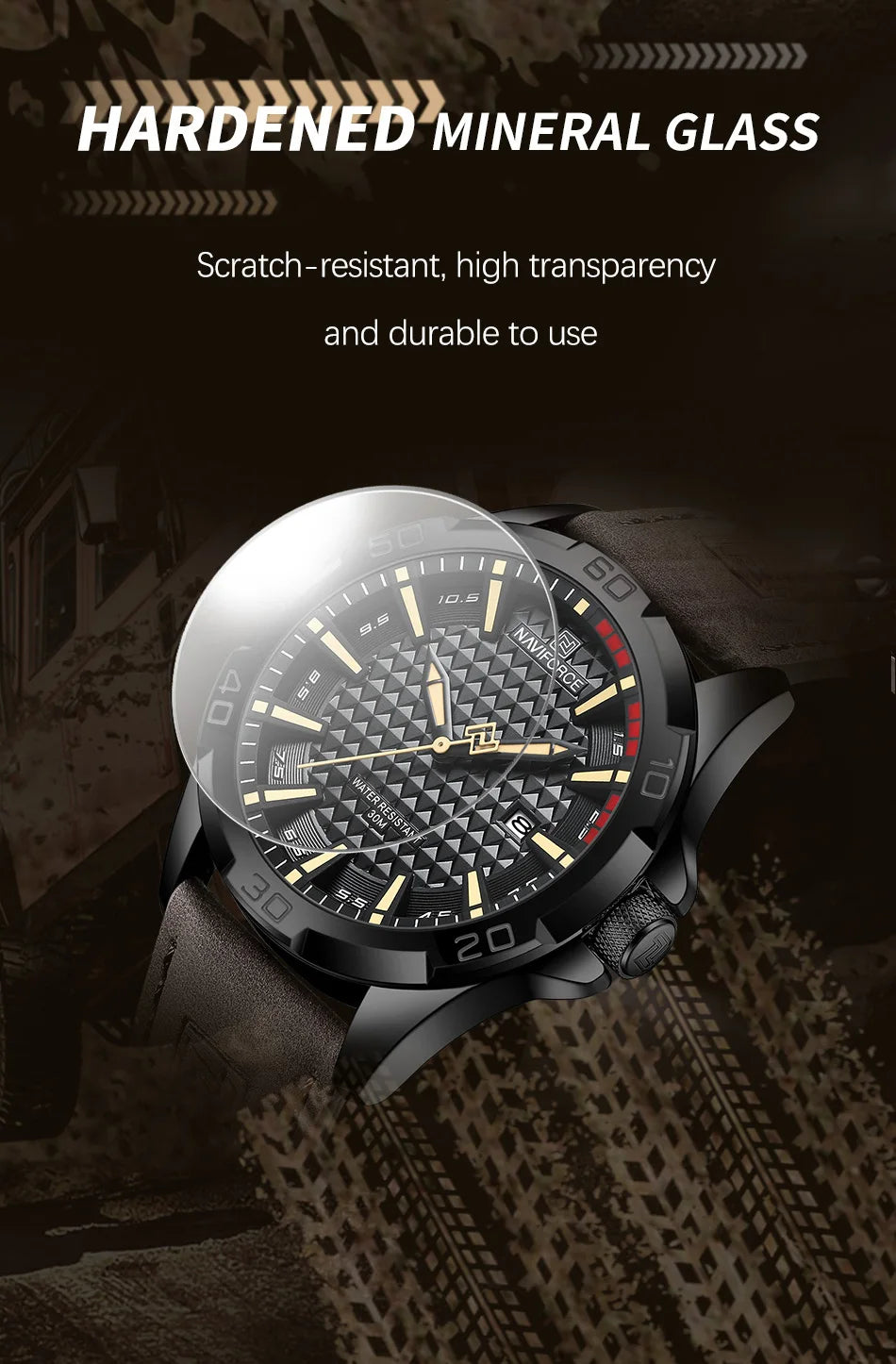 Naviforce NF8023 Quartz Calendar Business Sport Leather Watch