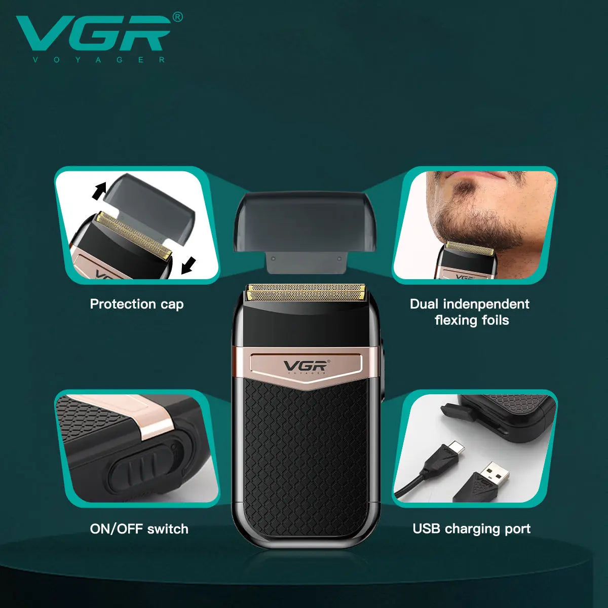 VGR 331 Portable Double Foil Travel Electric Shaver